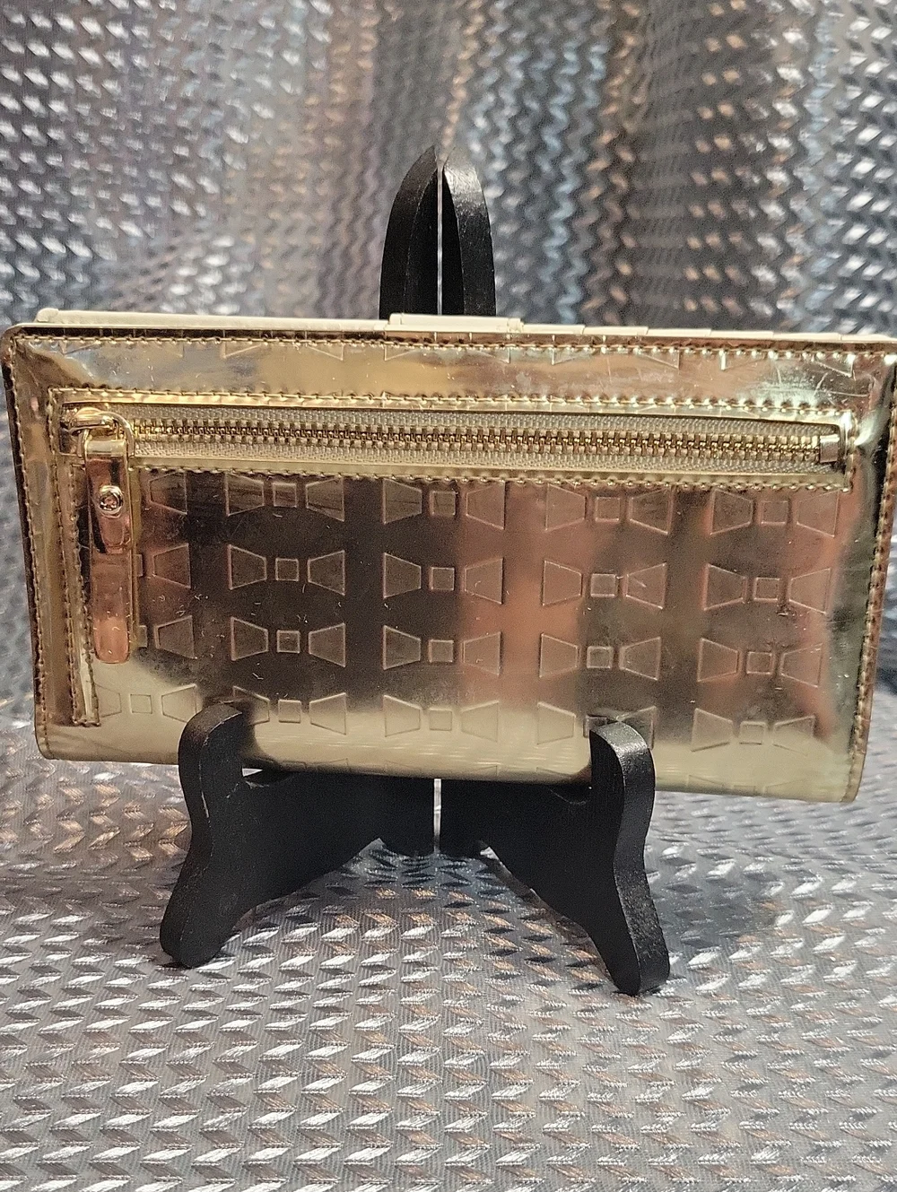 kate spade metallic gold embossed bow clutch wallet